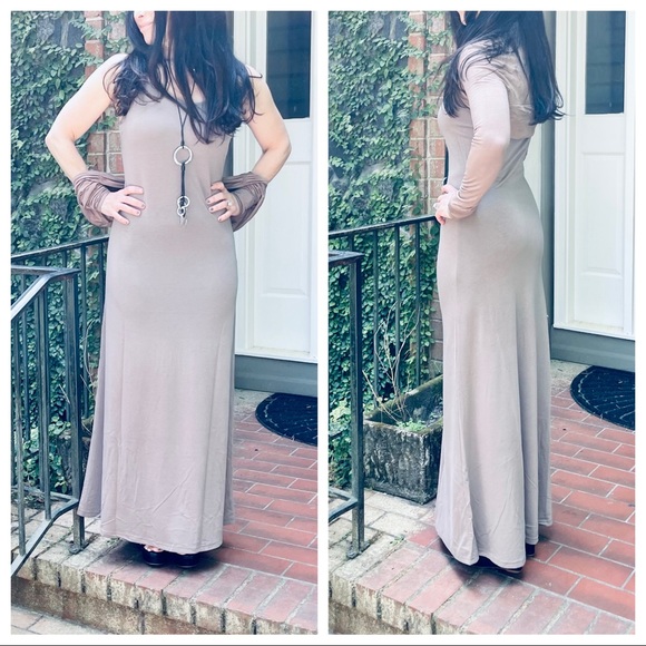 Mocha/Taupe  Adjustable straps tank maxi dress - Picture 4 of 6